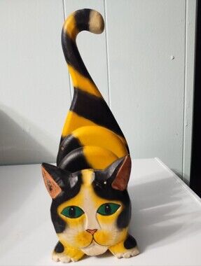 Folk Style Painted Wood Cat Napkin/Letter Holder